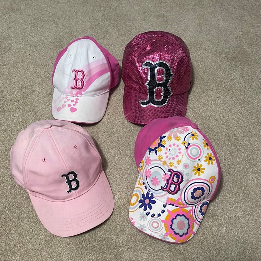 Girls youth Red Sox adjustable hats.